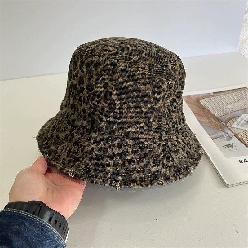 Retro Hole Design Leopard Print Bucket Hats For Women Spring And Summer Travel Sunscreen Versatile Casual Simple Basin Cap