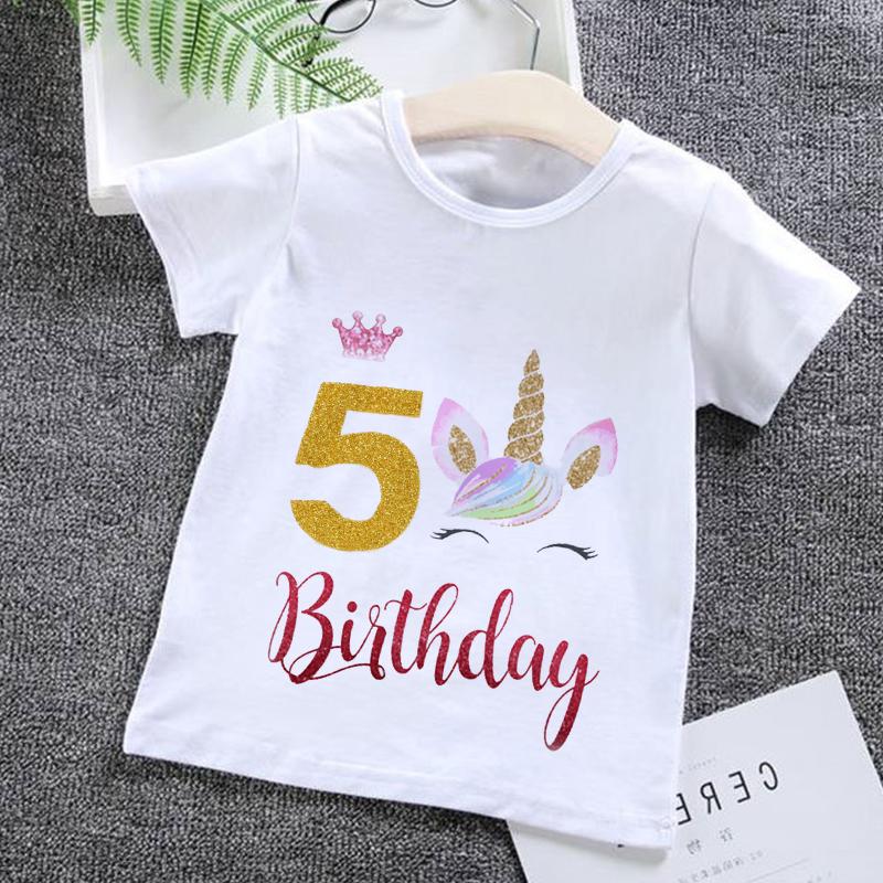 Cartoon Birthday Numbers Unicorn 1 2 3 4 5 6 7 8 9 Age Baby Boys Clothes Summer Tshirts 2023 Kids Clothes boysGirls Tees Tops