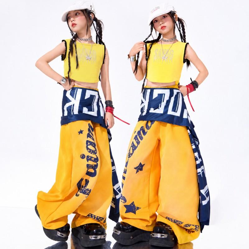Girls Jazz Dance Outfit Hip Hop Streetwear Short Sleeve Performance Costume Kids Fashion Show