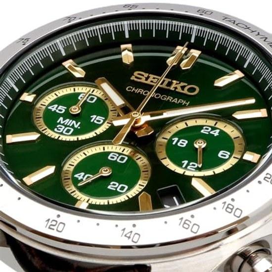 SEIKO 1 5 Second Chronograph Quartz Wristwatch Mens SBTR017 Green Brown Leather
