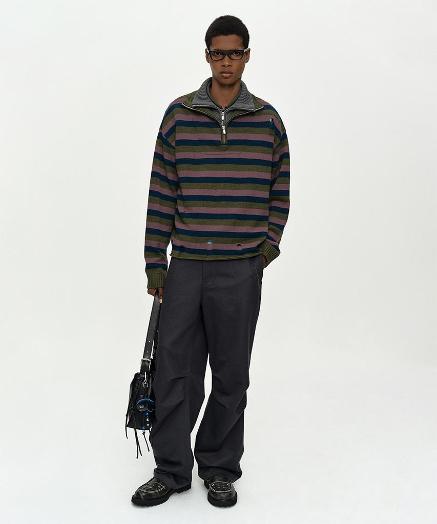 ADSB ANDERSSON BELL Double Layered Stripe Half Zip-Up Sweater Atb1452M(Blue/Grey)