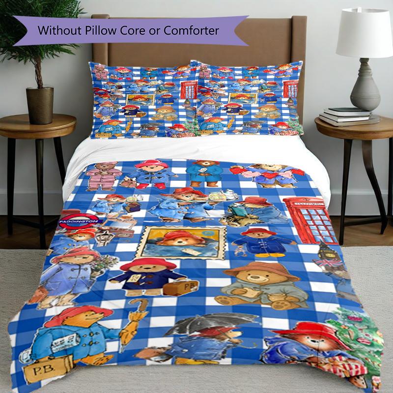 3pcs Duvet Cover Set (1*Duvet Cover + 2*Pillowcase, Without Core), Paddington Bear Print Bedding Set, Bedroom Decor, All‑Season, Birthday Gift
