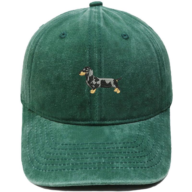 Spotted Dachshund Embroidered Baseball Cap Washed Vintage Daddy Hat Pet Lovers Outdoor Dog Walking Shade