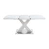 120CM-160CM Modern Rectangle Dining Table, Stretchable, with Printed White Marble Table Top+MDF X-Shape Table Leg with Metal Base