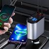 100w 4 IN 1 Retractable Car Charger USB Type C Cable For IPhone Fast Charge Cord Cigarette Lighter Adapter