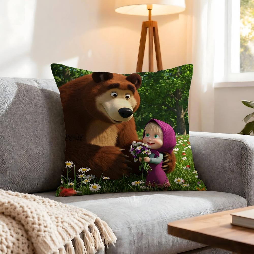 Cartoon Masha And The Bear Cushion Cover 1Pcs Decorative Covers Soft Cushion Case For Sofa Couch Decor 40X40 45X45 Pillowcases