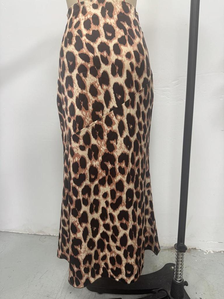 SHEIN 2025 Женская облегающая юбка с высокой талией и леопардовым принтом - Свободный крой, Длина макси