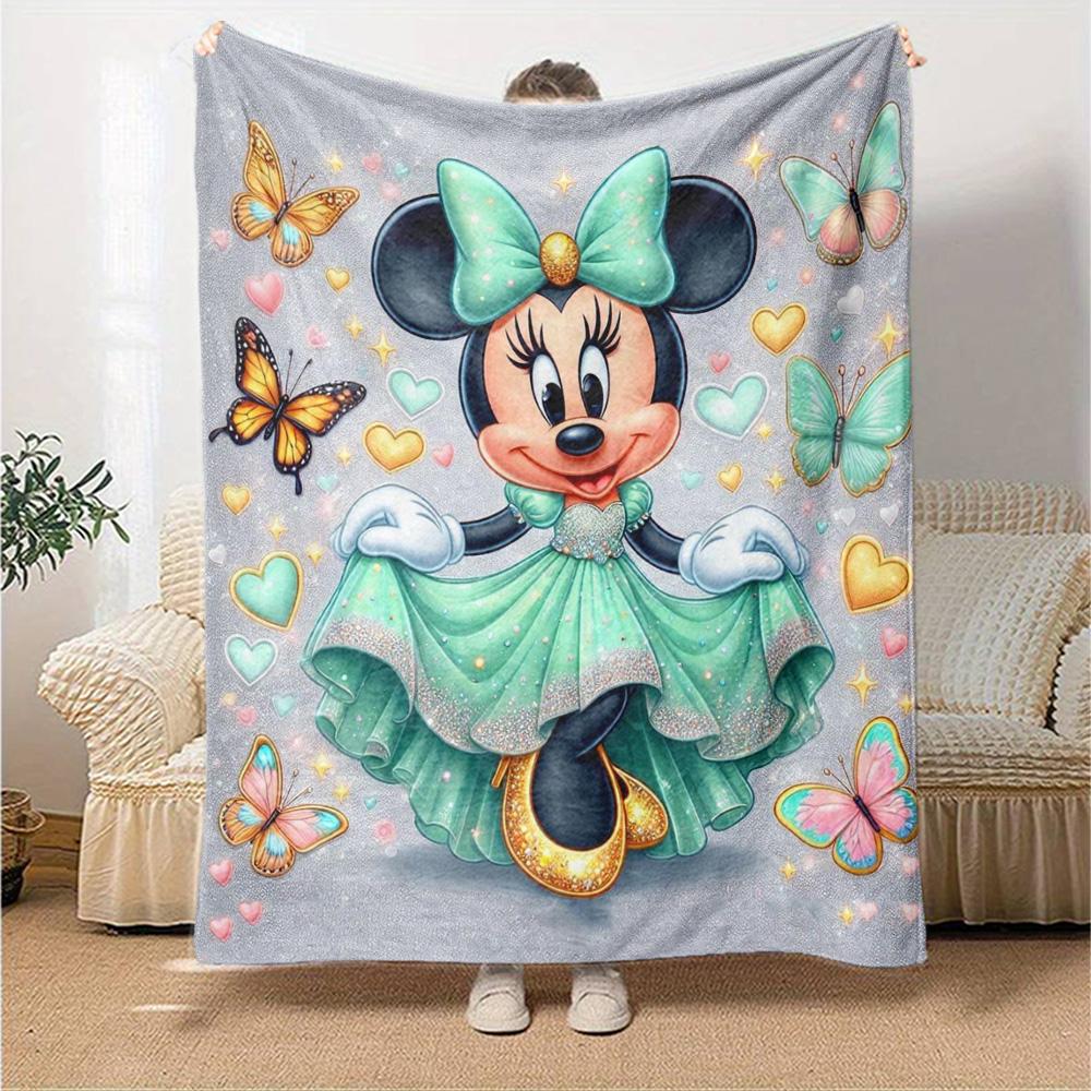 Minnie Mouse Butterfly Fantasy Flannel Blanket Super Soft Warm Cozy Blanket For Sofa Bed Office Travel Allseason Home Decor Gift