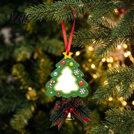 Holiday Home Decorations Wooden Christmas Tree Ornaments, 2D Stocking House Shaped Photo Frame Hanging Gift Tags Decor, Xmas Ornament for Family
