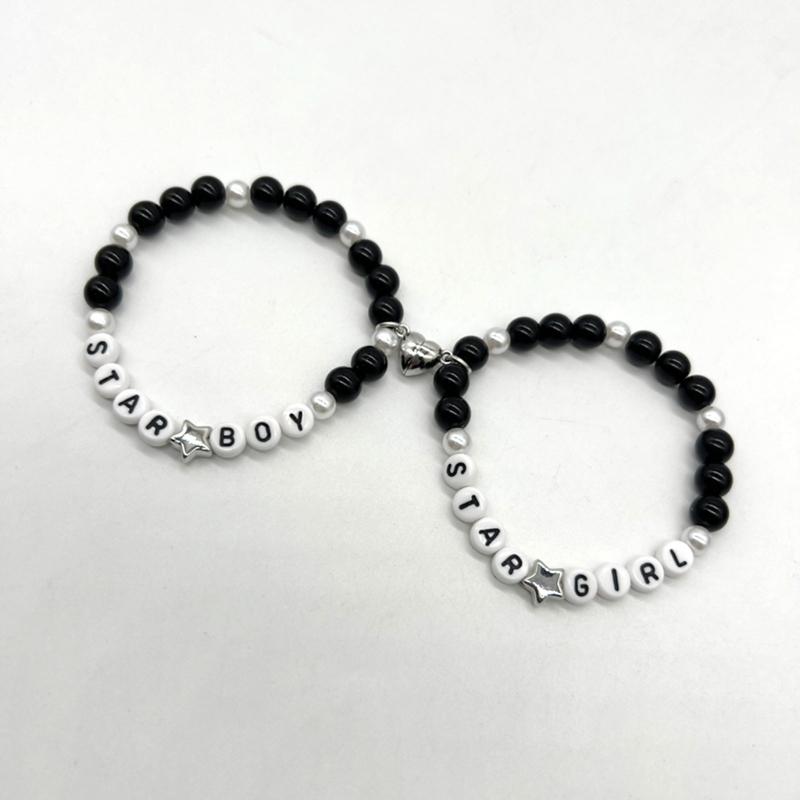 2Pcs Colorful Beaded Bracelets Stackable Star Shapes Pendant Handchain Valentine's Day Bangles Jewelry Trendy Accessory