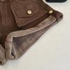 Autumn/Winter Plus Velvet High-Waisted Slimming A-Line Denim Shorts with Rolled Hem and Cargo Style