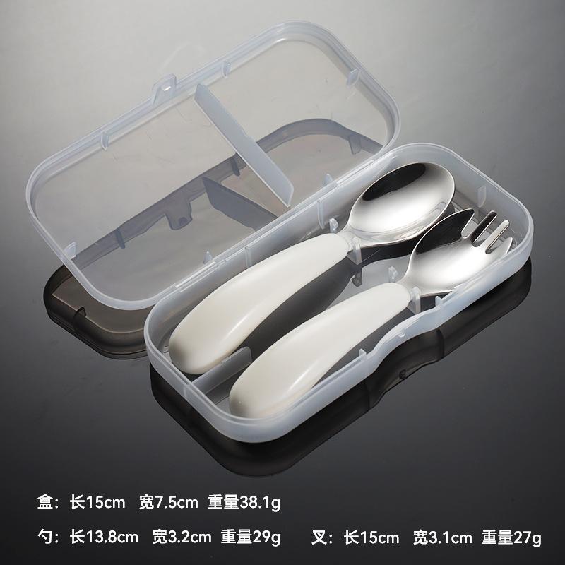 Детская переносная посуда из нержавеющей стали 304, разноцветные подарки для матери и ребенка, вилка и ложка в коробке, подарочный набор для кормления ребенка