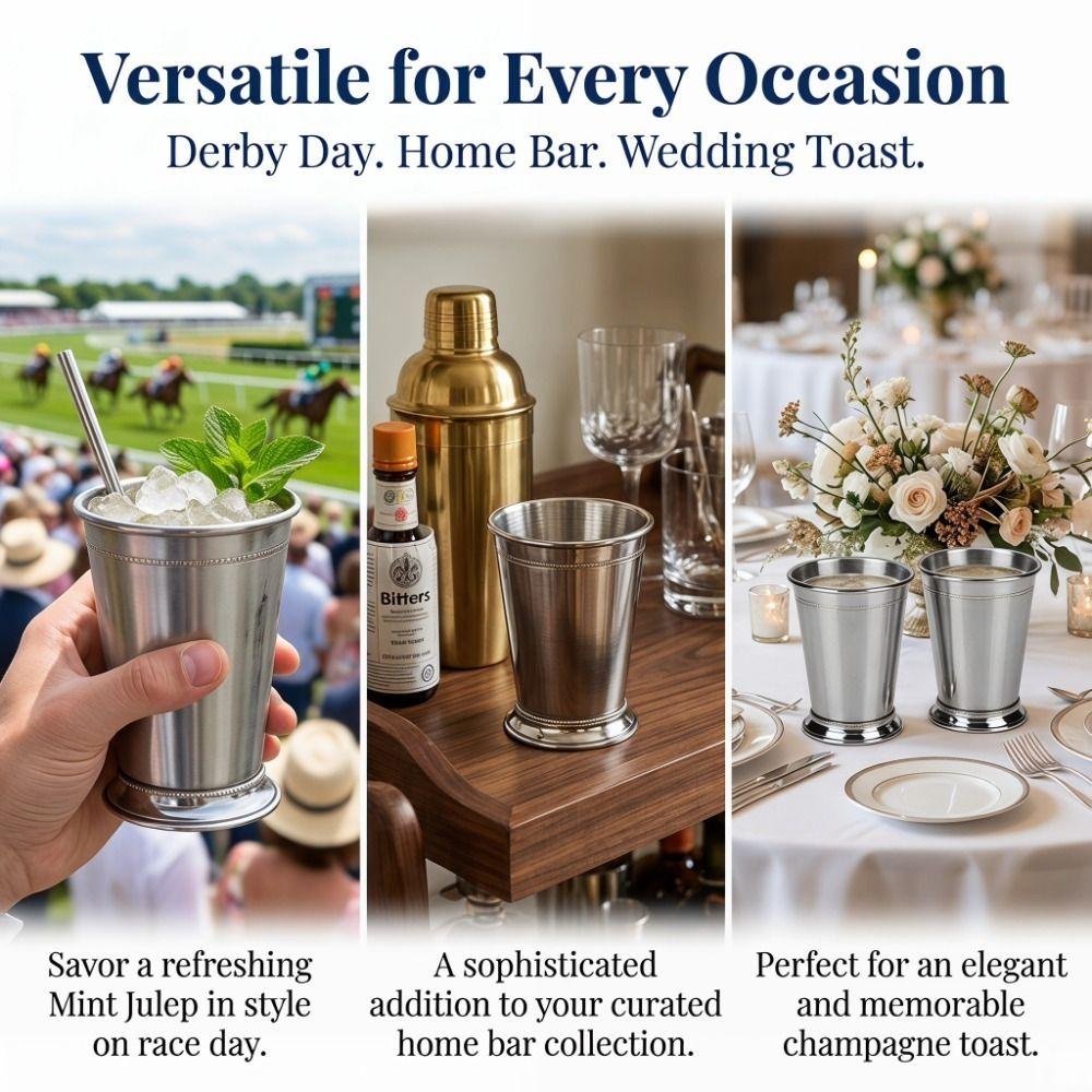2pcs Stainless Steel Mint Julep Cup Silver Mojito Cup Stainless Steel Cocktail Mug Restaurant