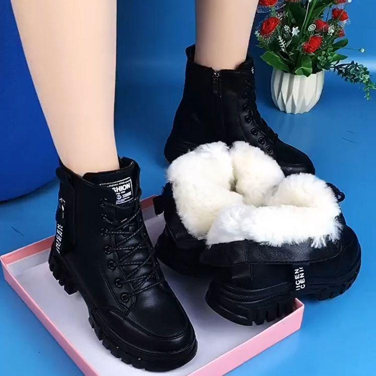 Women's Front Strap Slope Heel Shoes Thickened Warm and Comfortable Snow Boots