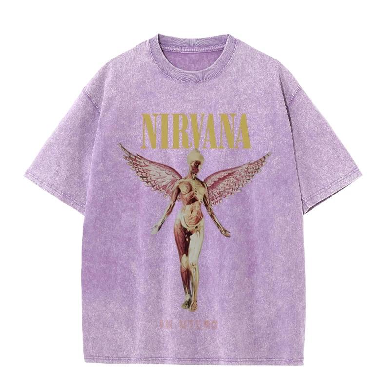 Винтажная черная футболка Nirvana с принтом ангела In Utero, кислотная стирка, оверсайз