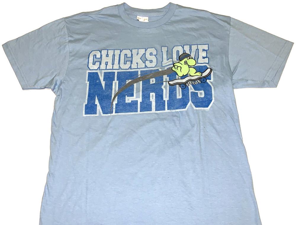 Редкий! Винтажная футболка 'Девушки любят гиков' с конфетой и скейтбордингом. Новая! Новая с биркой XL Унисекс Футболка