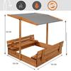 Bac à Sable - Springos - 120 x 120 см - Bois Massif - Bancs Pliables - Toit Réglable