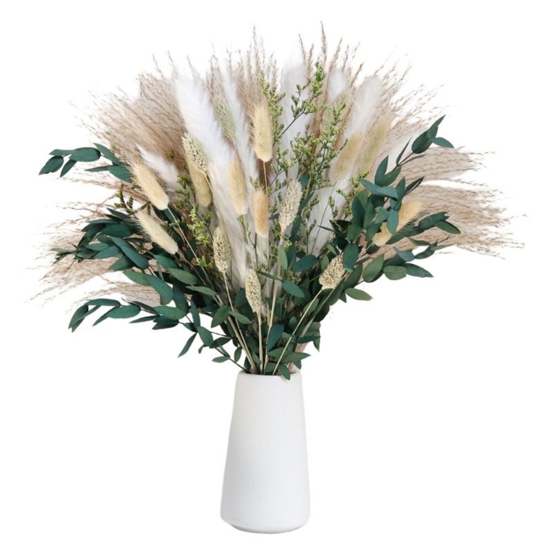 Handmade Dried Flower with Phragmites Communis and Rabbit Tail for Farmhouses Style Arrangement and Stable Gift