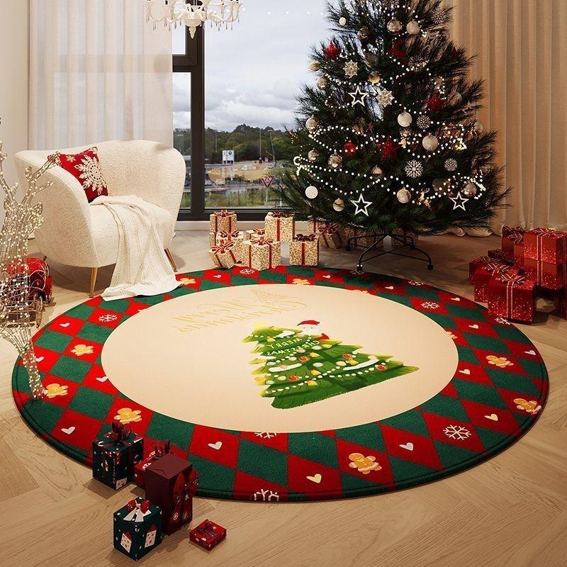 Christmas Plush Rug Festive Home Decor Round Area Bedroom Living Room