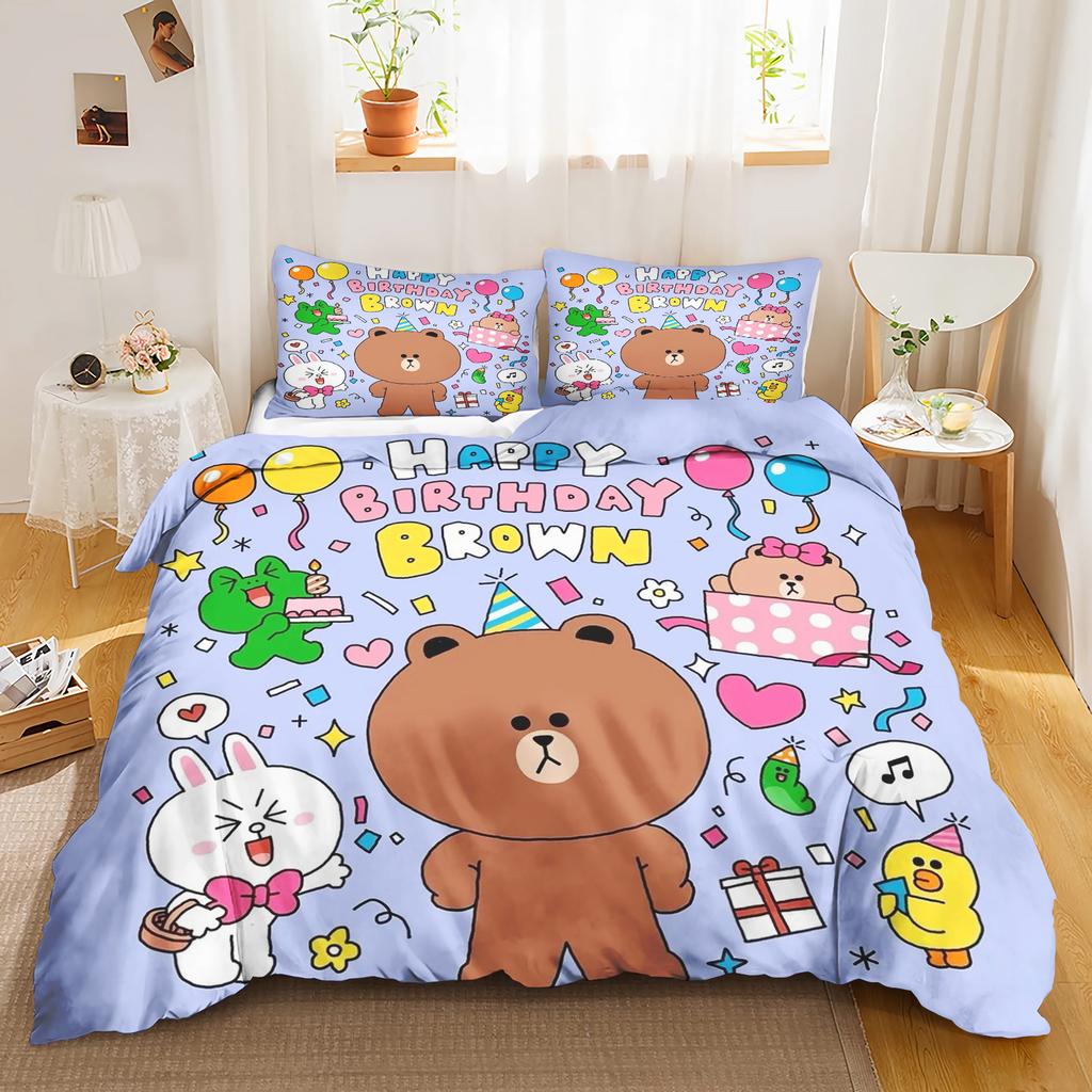 LINEFRIENDS Аниме Домашний Спальня Уютный Нордический полиэстеровый материал подходит для детей и взрослых Комплект из 3 предметов