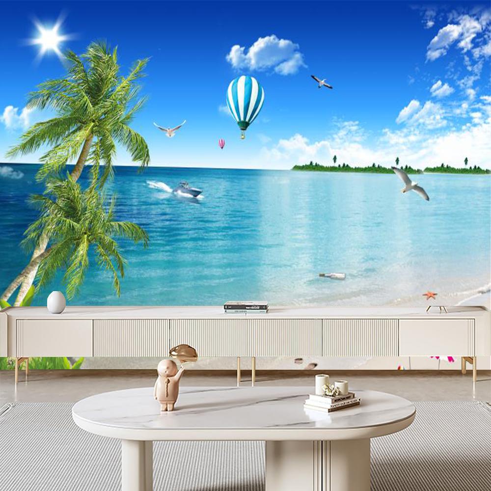 Красивые морские пейзажи Пляжные фрески Кокосовые пальмы 3d Пляжные обои Гостиная Спальня Домашний декор