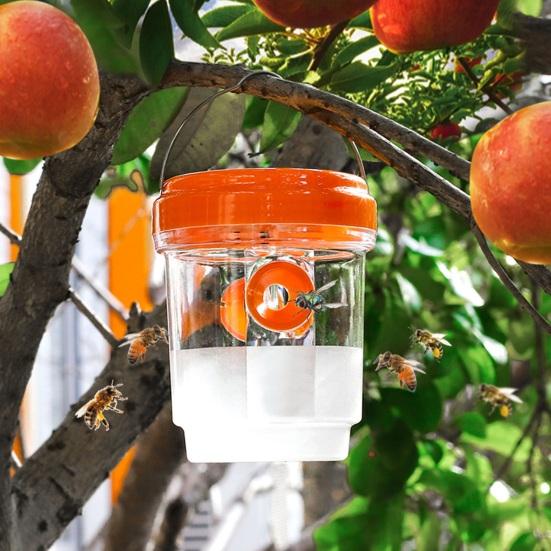 2Pcs Wasp Traps with Solar LED Light Auto ON/OFF Easy To Install Reusable Outdoor Hanging Fruit Fly Traps Insect Catchers
