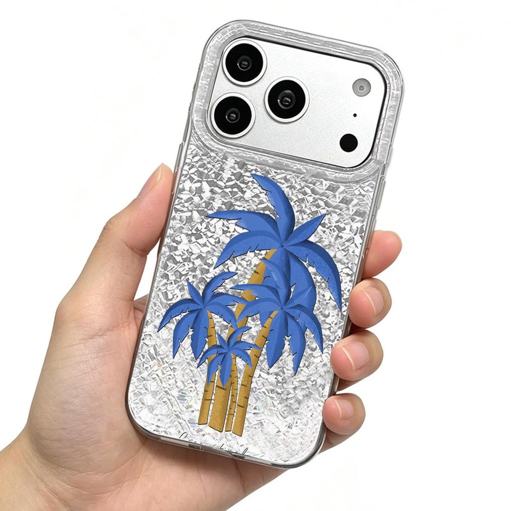 Чехол Кокосовые Пальмы для iphone 14 17 Pro XS Max 18 Pro Max 15 13 XR 12 Air 11 16 Plus Серебряный Блеск Трескающийся Фон