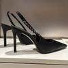 Fashion Ladies Shoes On Sale 2024 New Slingbacks Women's Pumps Sexy Pointed High Heels Silver Leather Party Pumps Elegant Dress Shoes