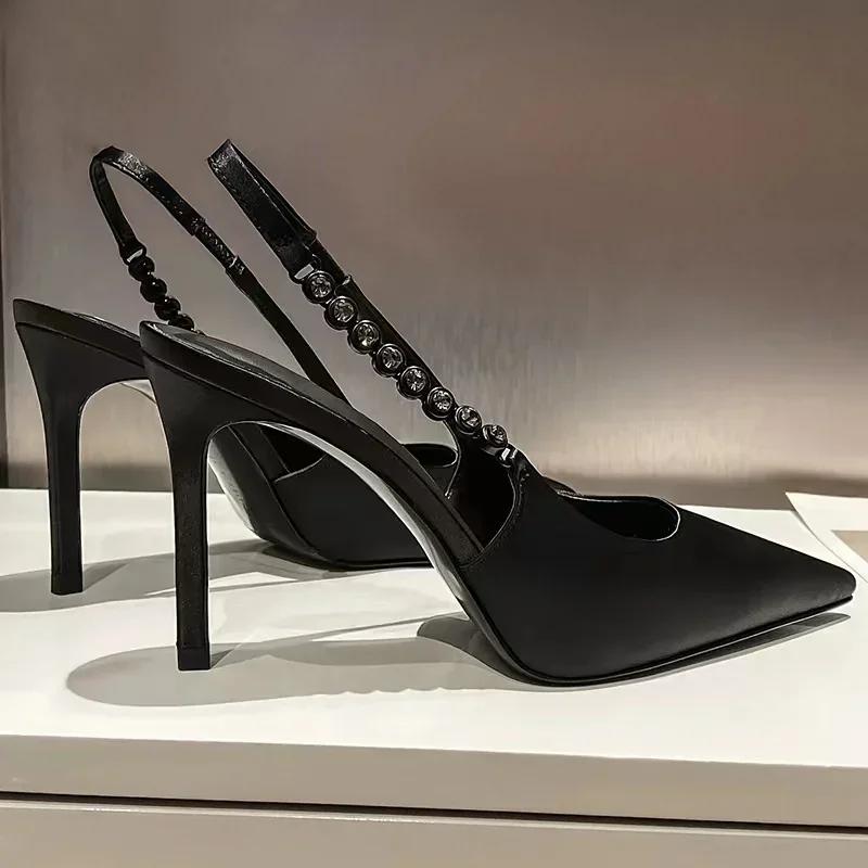 Fashion Ladies Shoes On Sale 2024 New Slingbacks Women's Pumps Sexy Pointed High Heels Silver Leather Party Pumps Elegant Dress Shoes