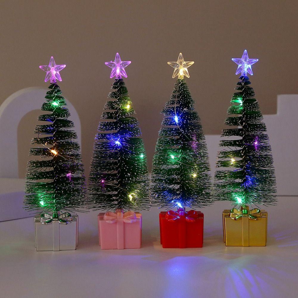 4pcs LED Colorful Xmas Tree Mini Christmas Home Decoration Toy Luminous Christmas Tree  Gift