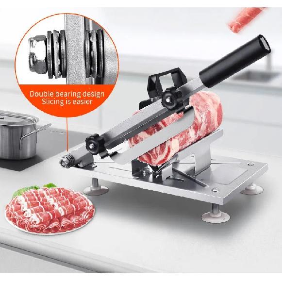 Manual Frozen Meat Slicer Stainless Steel Meat Cutter Beef Mutton Roll Food Slicer Slicing Machine for Cooking Hot Pot Shabu BBQ