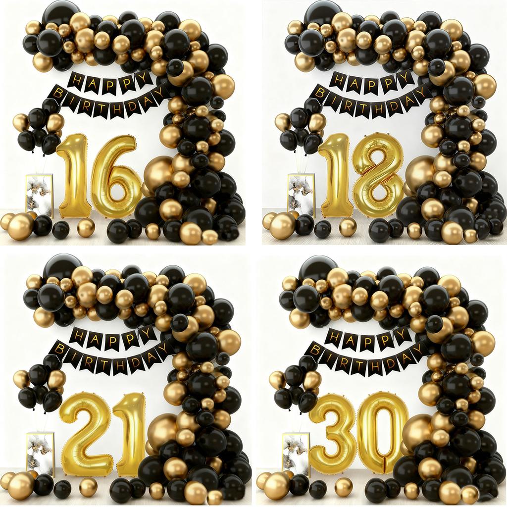 Birthday Theme Party Event Arrangement Black Gold Balloon Chain Set 18Th Birthday Flag Balloon Set