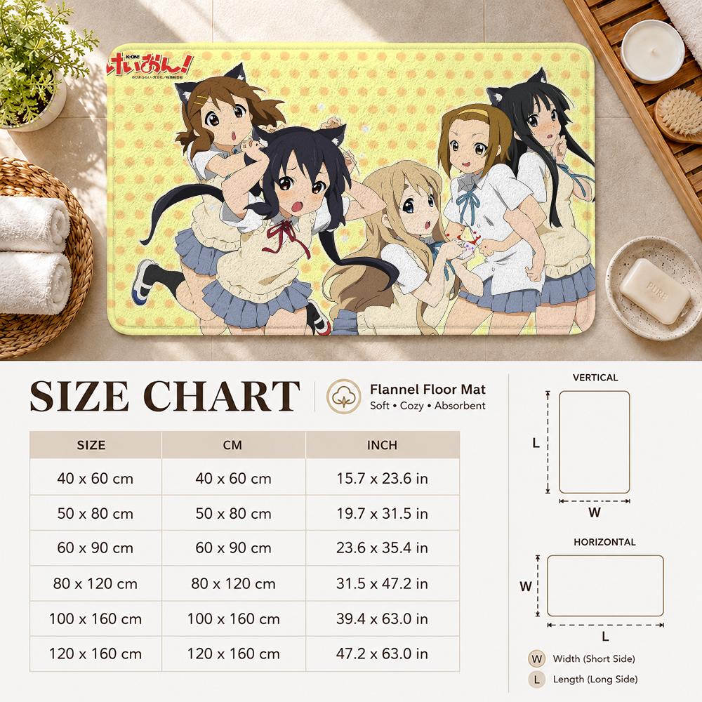 Музыкальное аниме в жанре slice-of-life K-On Коврик для пола Нескользящий Впитывающий коврик для пола Декоративный ковер для дома Ванной комнаты Спальни Прихожей