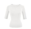 Cashmere medium-sleeved round neck front shoulder T-shirt women's summer new American solid color elastic slim-fit five-quarter sleeve bottoming shirt