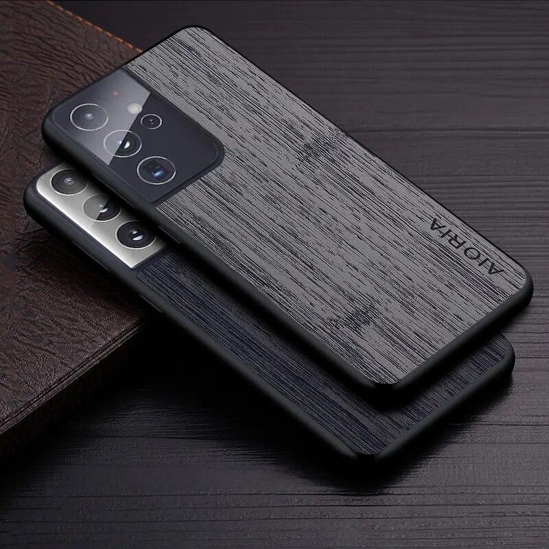 Чехол для Samsung Galaxy S21 Ultra Plus FE, чехол из бамбукового дерева, кожаный чехол, Роскошный чехол для Samsung S21 Ultra, чехол-капа