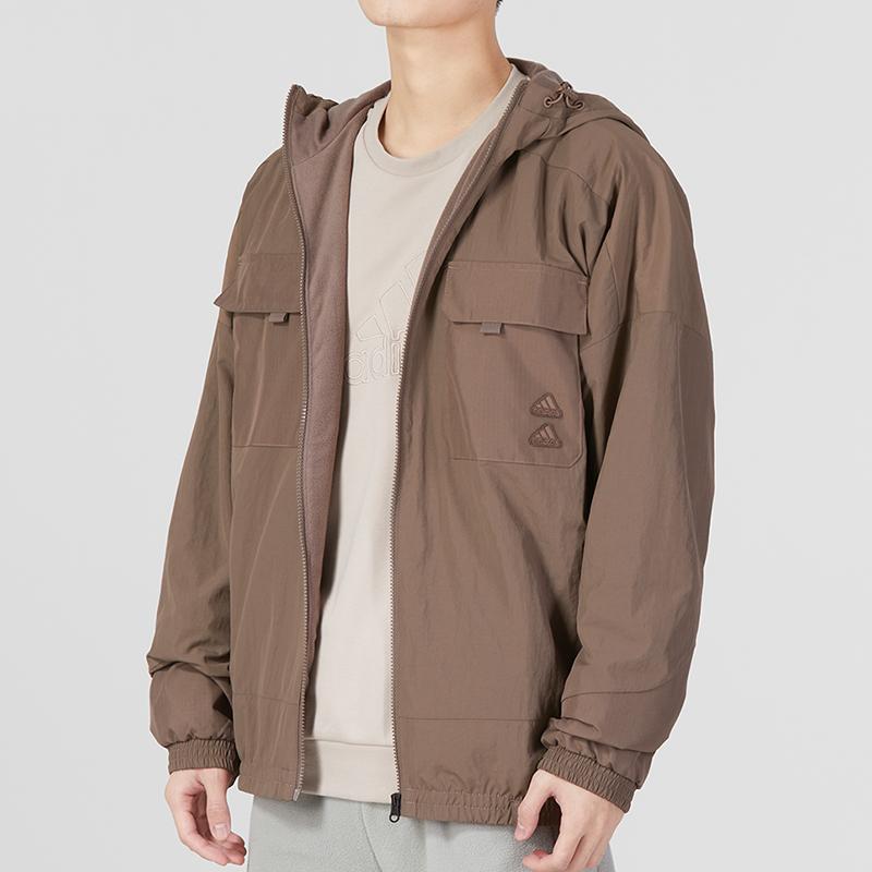 adidas Мужская тканая куртка Essentials с передним карманом и логотипом, коричневая IA6961
