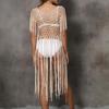 Women's Beach Cover-up Sexy Hollow Fringed Patchwork Bikini Solid Color Cover-up