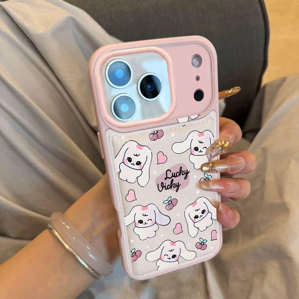 Мультяшный мягкий чехол Cherry Rabbit для Apple 17 Pro Max – Белый/Розовый, Защита от падений для 14/15/16/13p