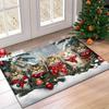 Christmas Cat Flannel Doormat Pet Kitten with Red Scarf Xmas Baubles Snow Pine Tree Anti‑Slip Home Entrance Holiday Decor Rug