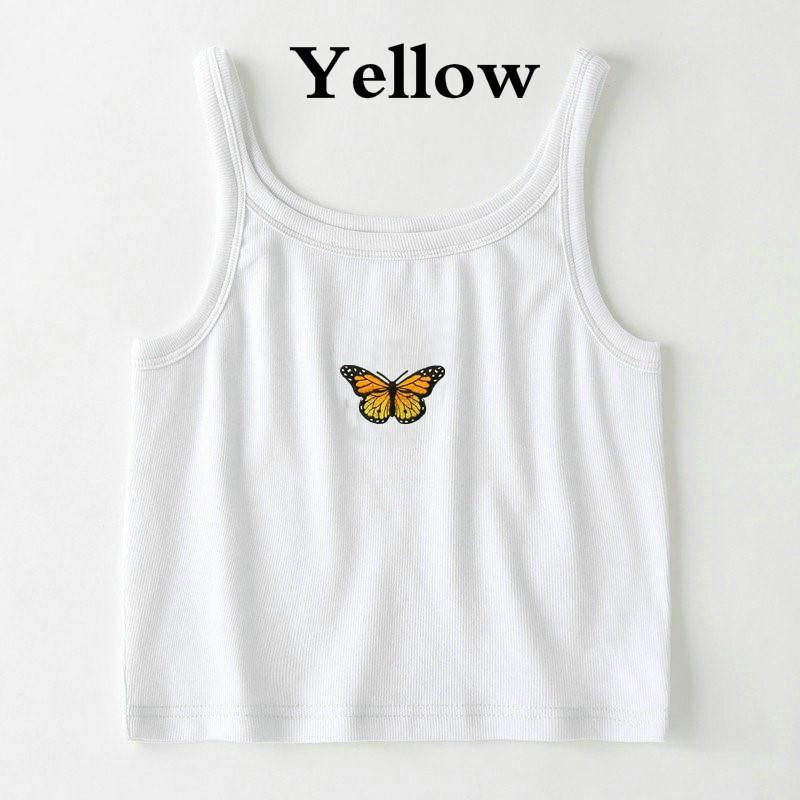 Летний жилет, укороченные топы с лямкой на шее, повседневные сексуальные белые топы без рукавов с принтом бабочки