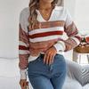 Женский повседневный вязаный пуловер свитер с воротником поло, длинным рукавом, контрастной полоской, осень-зима