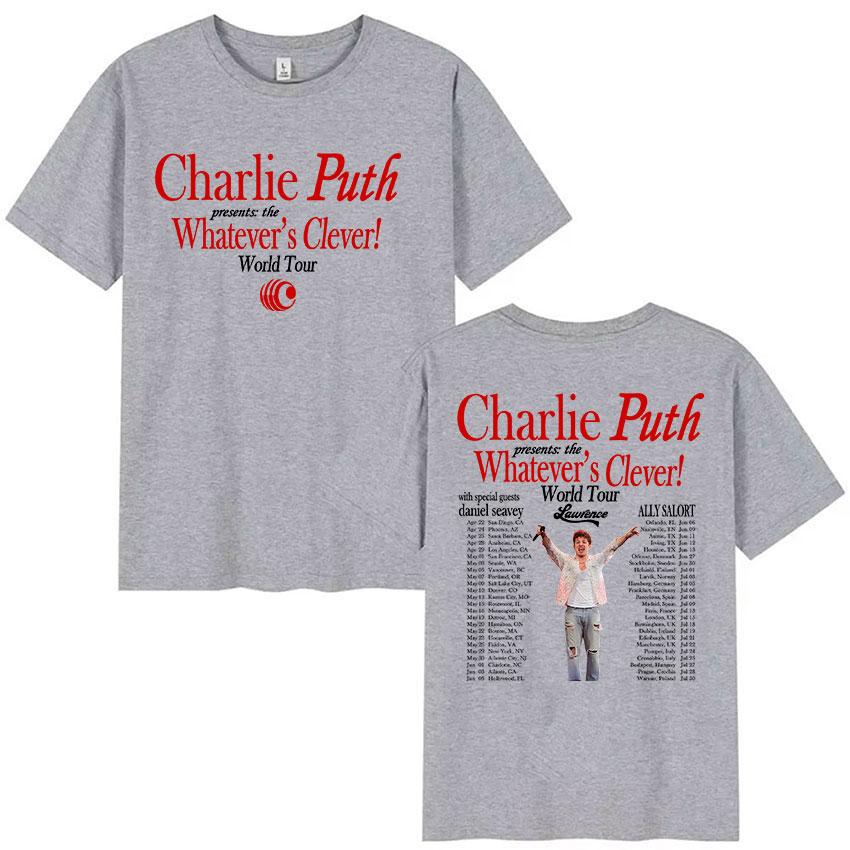 Charlie Puth Whatevers Clever 2026 World Tour T Shirts Unisexs Vintage High Quality Fashion Tshirt Unisex Cotton Short Sleeve Tshirt