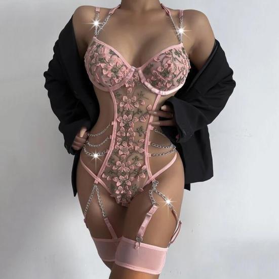 Клубное боди, облегающее боди без рукавов с цветочным узором, кружевная вышивка, ажурная цепочка, декор на тонких бретельках, соблазнительное ночное боди для романтической ночи