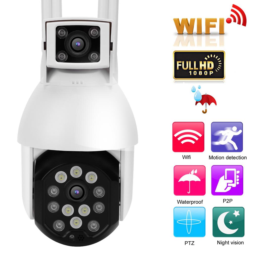 Камера видеонаблюдения 1080P WIFI с двумя объективами, функцией автоматического слежения, полноцветная камера ночного видения с 22 лампами