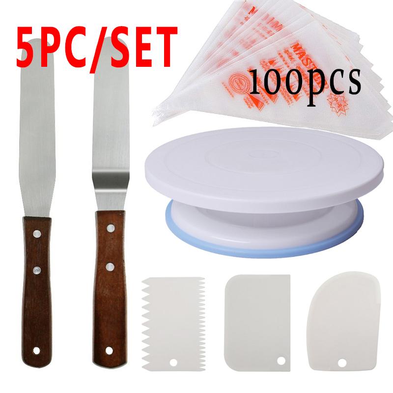 5pc Plastic Cake Turntable Rotating Cake Plastic Dough Knife Decorating 10 Inch Cream Cakes Stand Cake Rotary Table Hot Sal