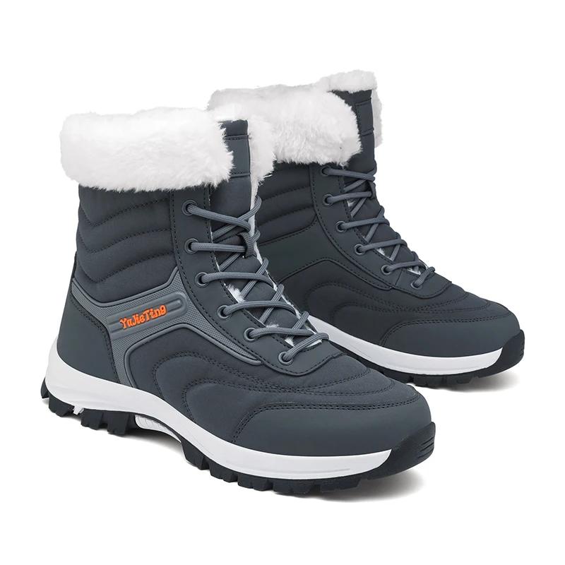 2025 Winter New Chunky Men Waterproof Cloth Outdoor Hiking Sneakers Soft Comfortable Warm Plush Ankle Snow Boots Big Size 39-47