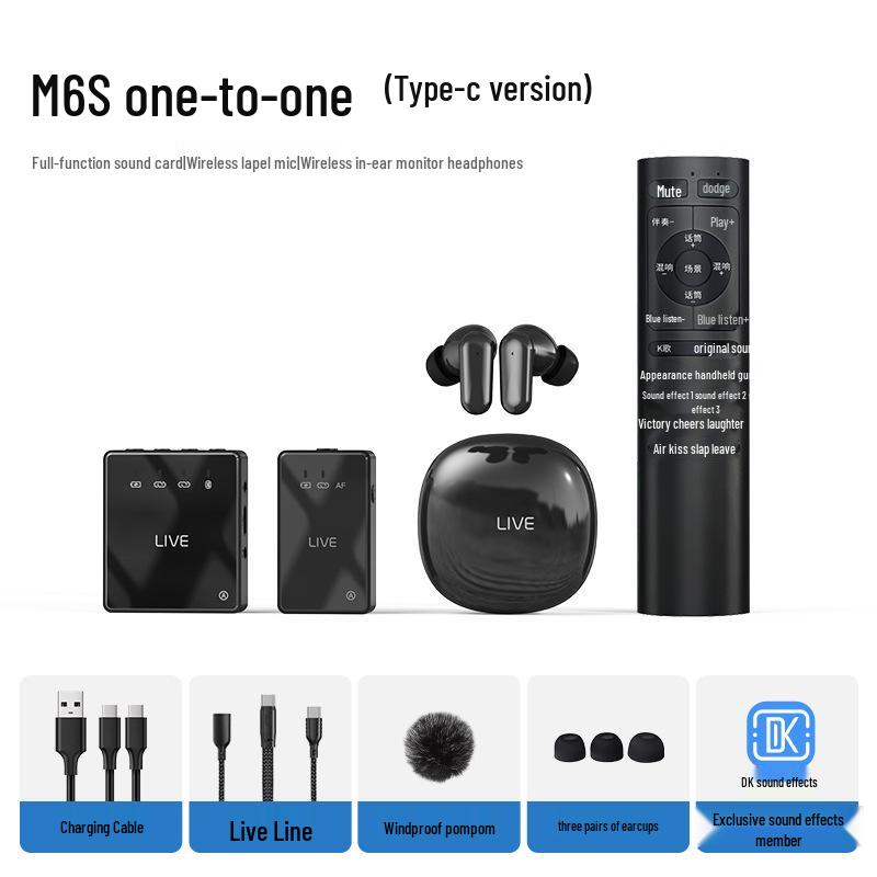 Беспроводная звуковая карта Deke M6S, гарнитура и петличный микрофон для пения и прямых трансляций