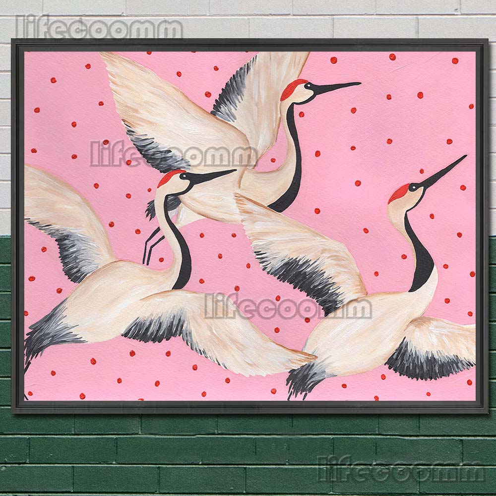 Красный ягуар, журавли и жирафы Современная мода Искусство Печать плакатов Бохо Народное искусство Животные Настенное искусство Холст Картина Украшение дома Без рамки