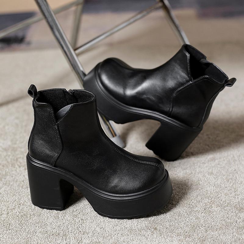 Обувь для женщин 2024 года, новые женские ботильоны на платформе, удобные туфли на толстом каблуке, простые офисные туфли для женщин