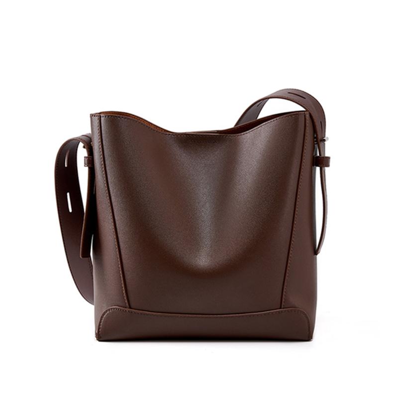 Hifashion Trendy Cow Genuine Leather Bucket Shoulder Bags For Women 2025 Luxury Designer Shopping Work Crossbody Ladies Handbags
